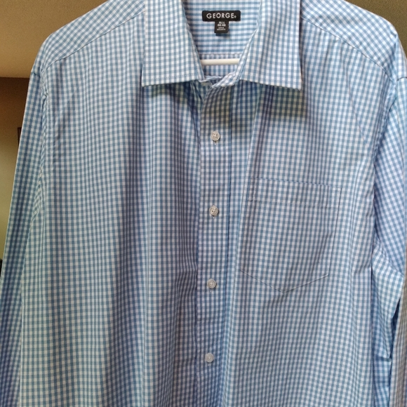 Mens XL blue checked button up long sleeve Shirt by George. - Picture 1 of 4